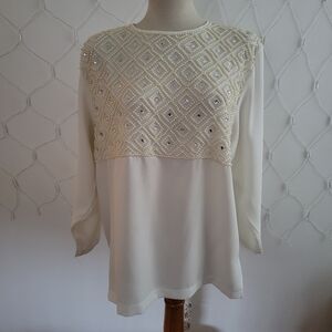 Vintage Harbour Vue Blouse • Encrusted w/ Faux Pearls & Stones • Size Large